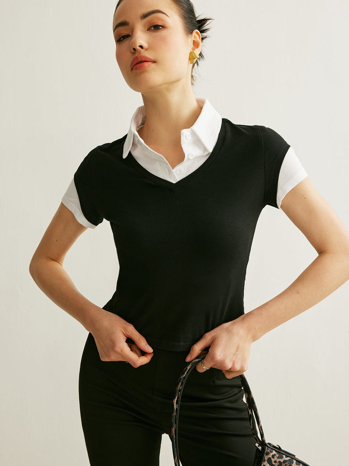 Şık Renk Bloklu Polo Yaka T-Shirt