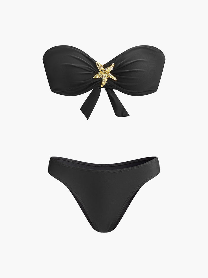 Göz alıcı Deniz Yıldızı Süslemeli Bandeau Bikini ve Zarif File Etek