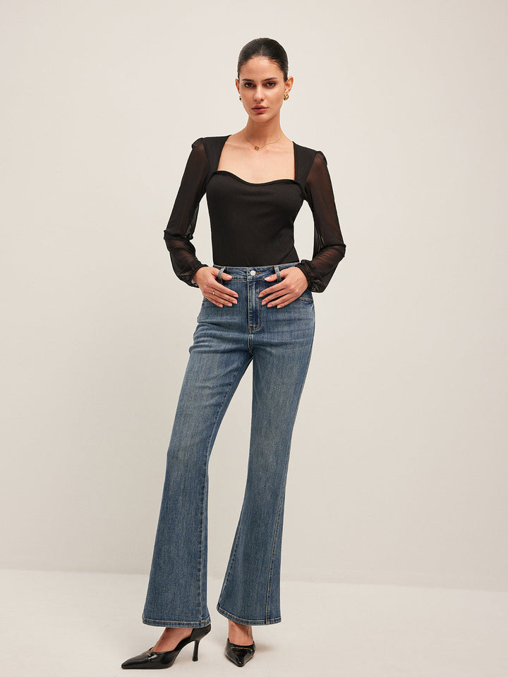 Şık Kabarık Bodysuit ve Trendy File Kollar