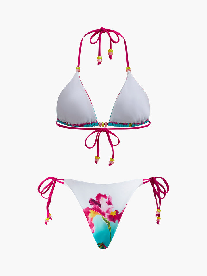 Çekici Çiçekli Boncuklu Bikini Takımı
