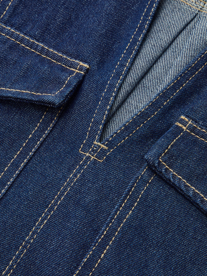 Şık Denim Kısa Takım Trendy Cep Detayı ile