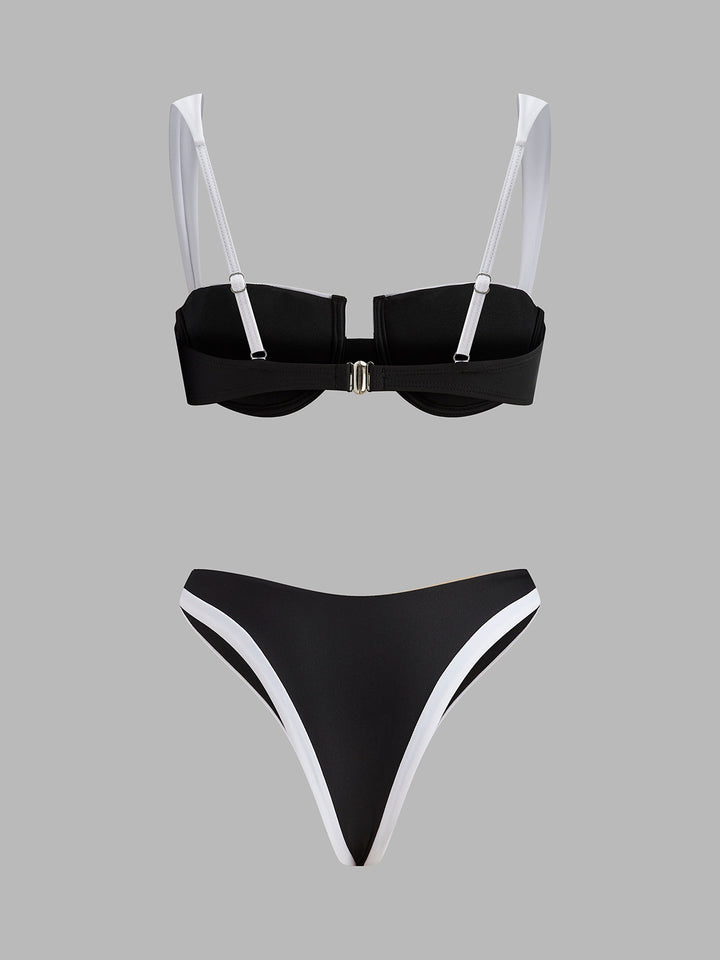 Şık Kontrast Süslemeli Kesik Bikini Takımı