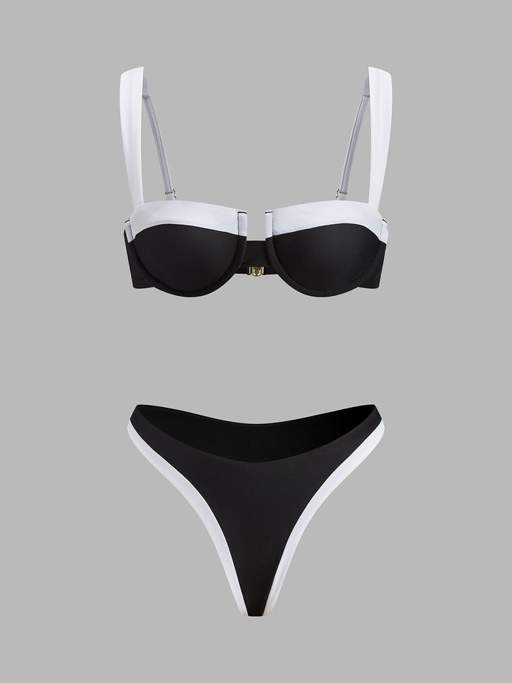 Şık Kontrast Süslemeli Kesik Bikini Takımı