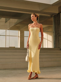 Şık Soğuk Omuz Ruffle Triko Elbise