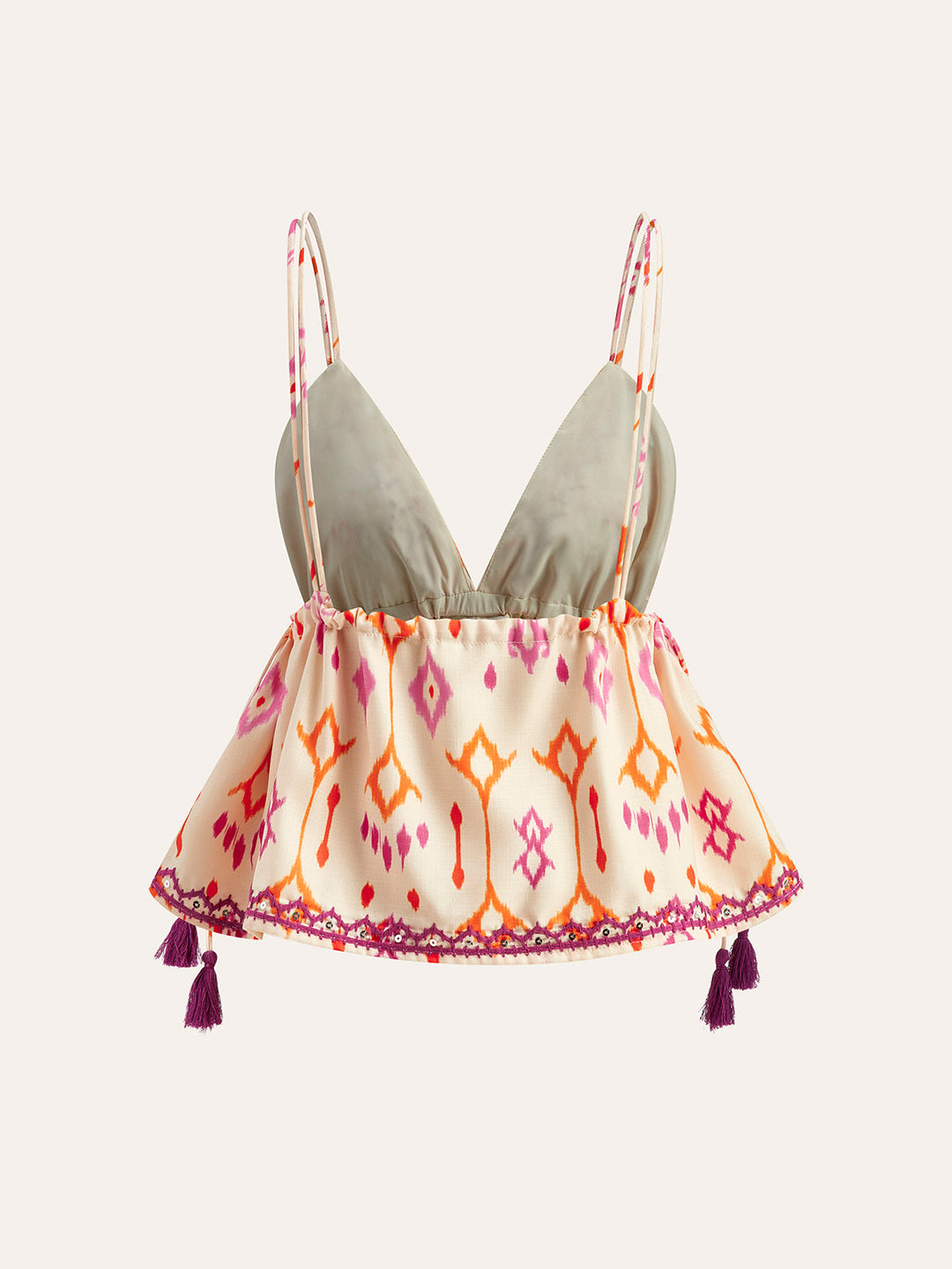 Şık Boho Nakışlı Askılı Bluz, Trendy Kordon Püsküllerle