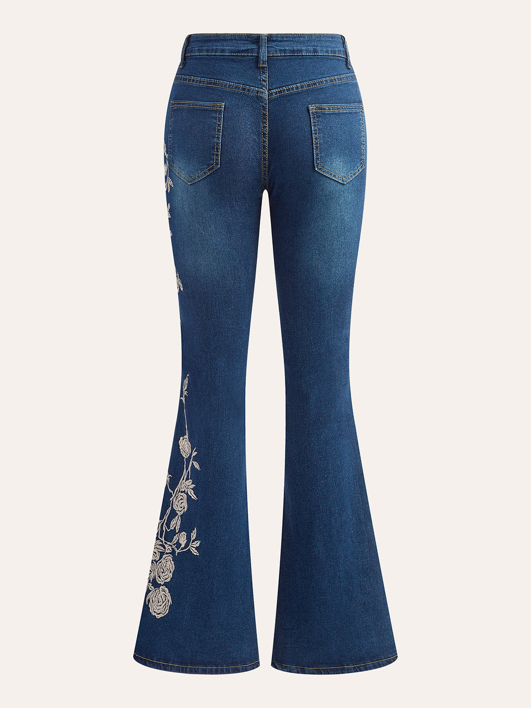 Şık Orta Bel Sıfır Paça Jeanler Elegant Nakışlı