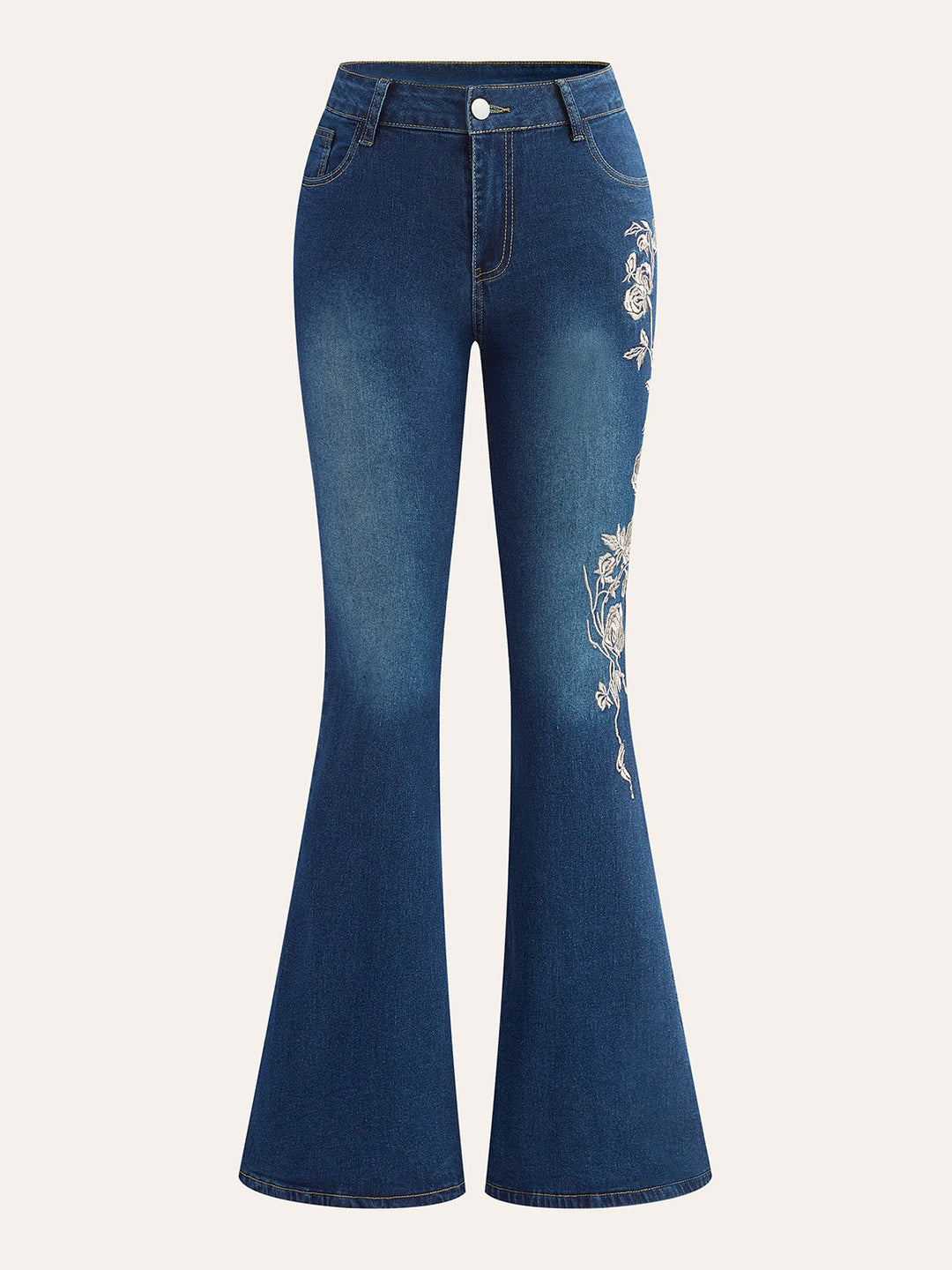 Şık Orta Bel Sıfır Paça Jeanler Elegant Nakışlı