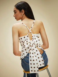 Şık Puantiye Desenli Çapraz Sırt Fiyonk Bluz