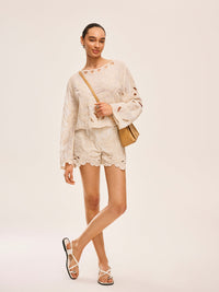 Şık Nakışlı Kesik Şort Takımı