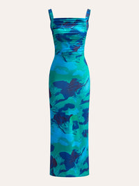 Şık Çapraz Sırt Baskılı Elbise