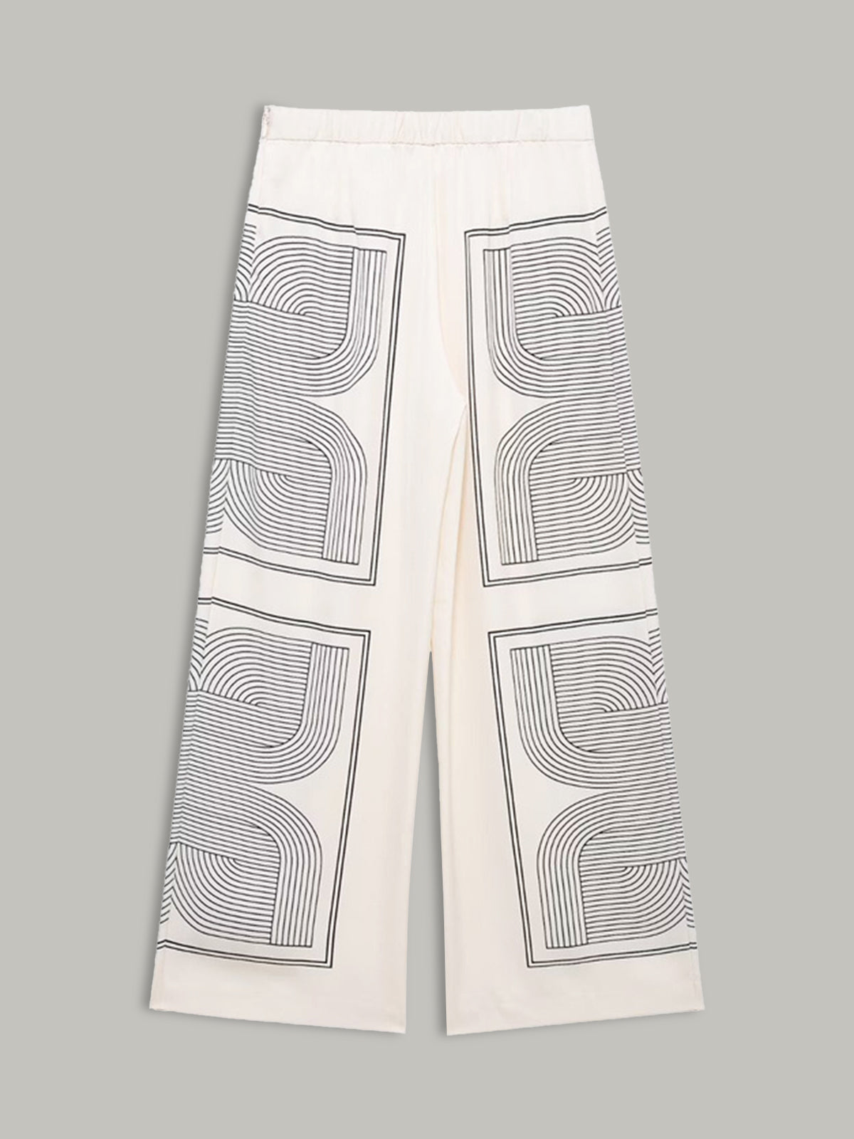 Şık Orta Bel Geniş Paçalı Pantolon, Şık Geometrik Desenli