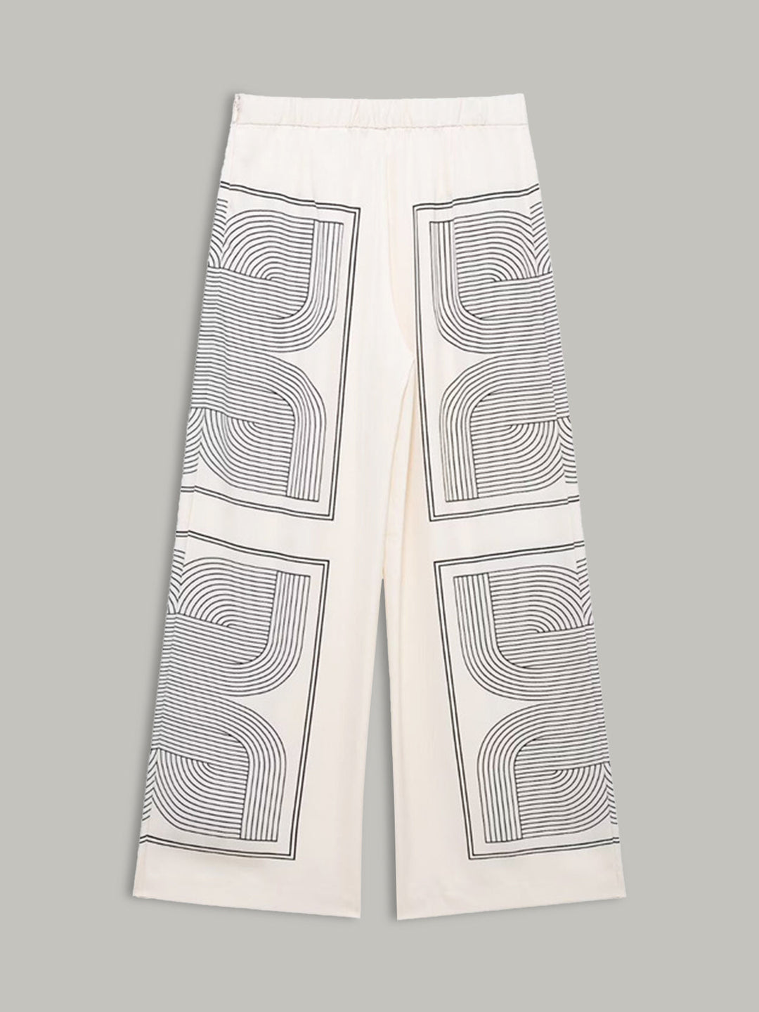 Şık Orta Bel Geniş Paçalı Pantolon, Şık Geometrik Desenli