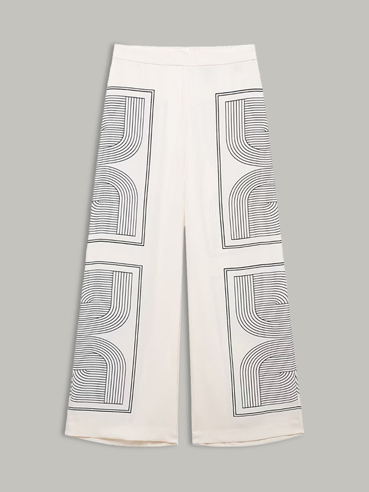 Şık Orta Bel Geniş Paçalı Pantolon, Şık Geometrik Desenli