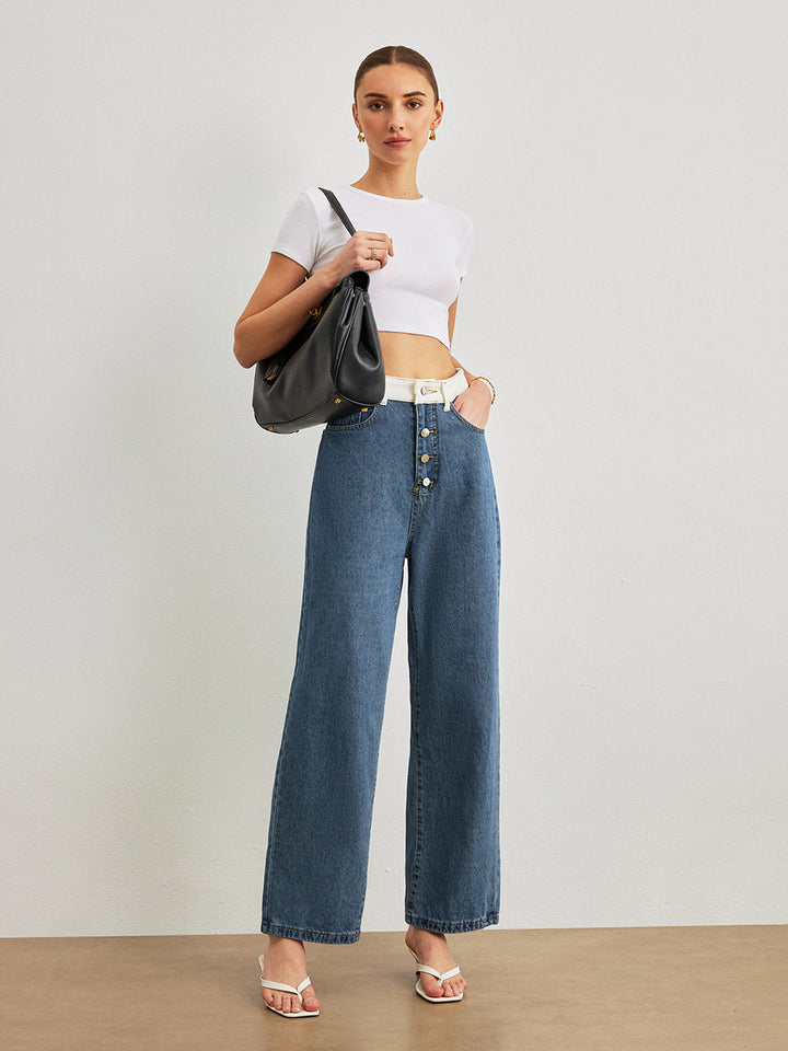 Şık Orta Bel Denim Jeanler ile Şık Kontrast Detay