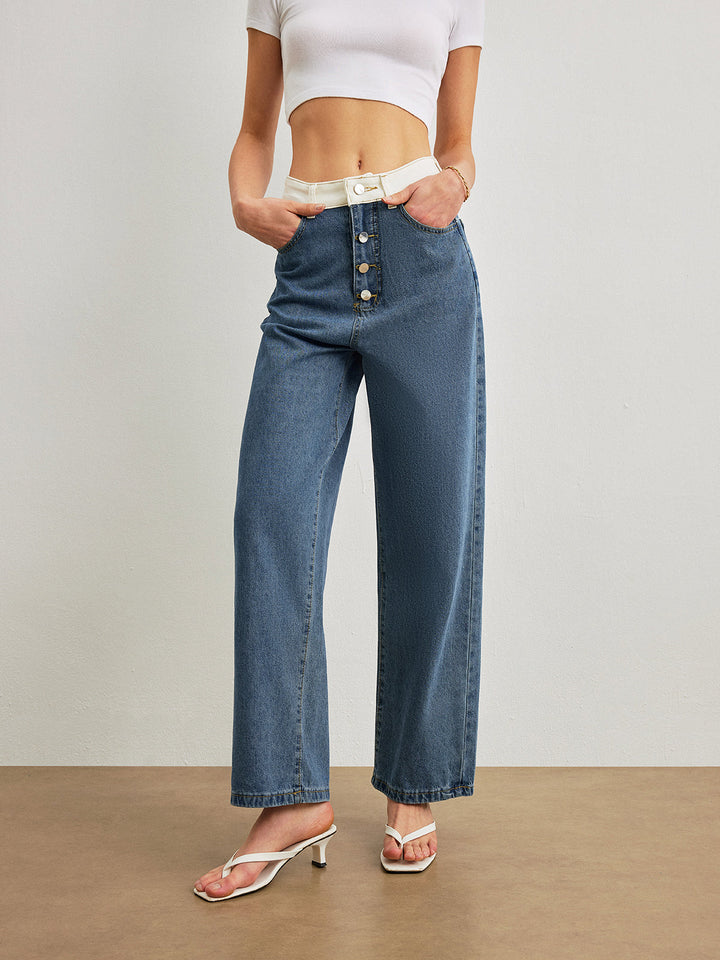 Şık Orta Bel Denim Jeanler ile Şık Kontrast Detay