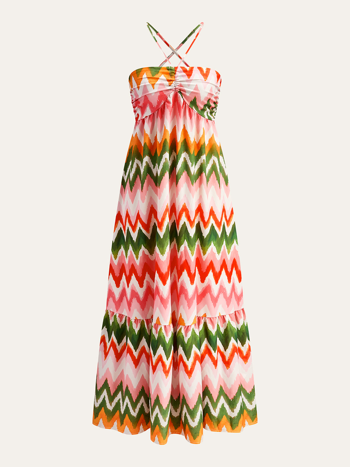 Zigzag Desenli ve Büzgülü Etkili Kayık Yaka Elbise