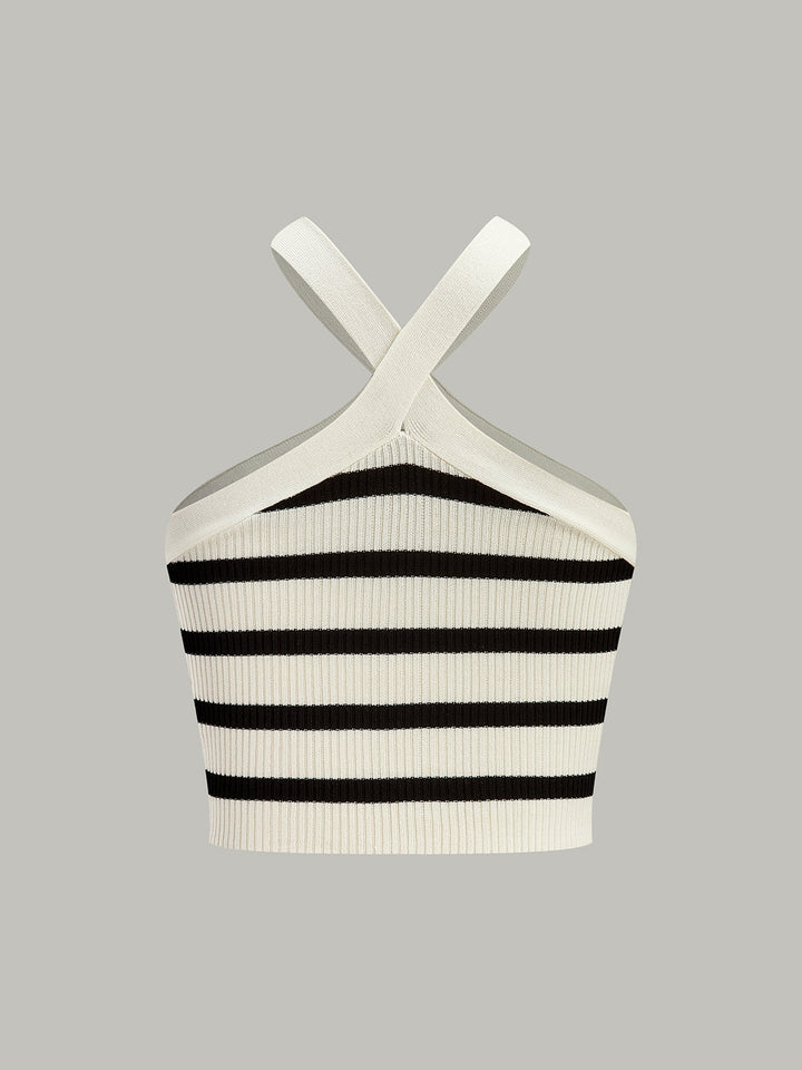 Çizgili askılı crop top