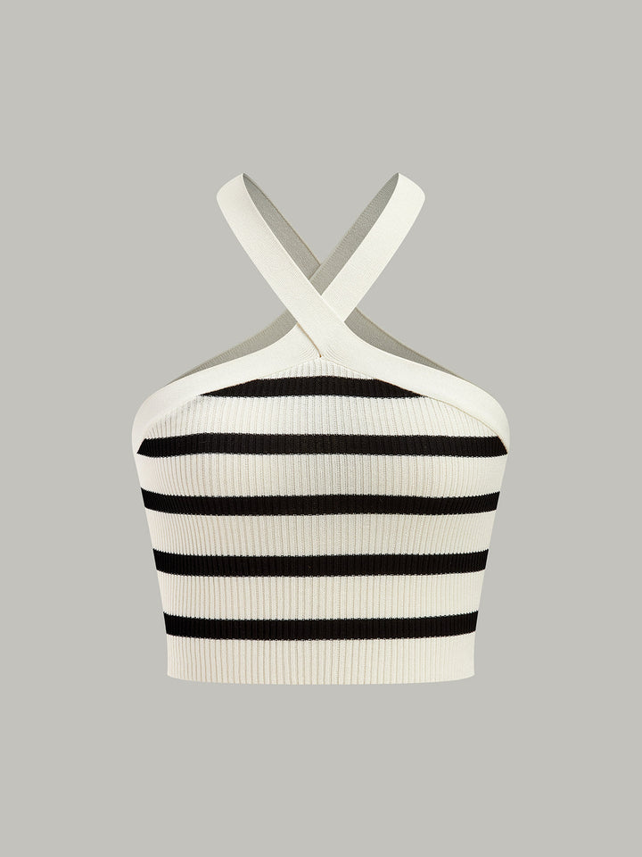 Çizgili askılı crop top