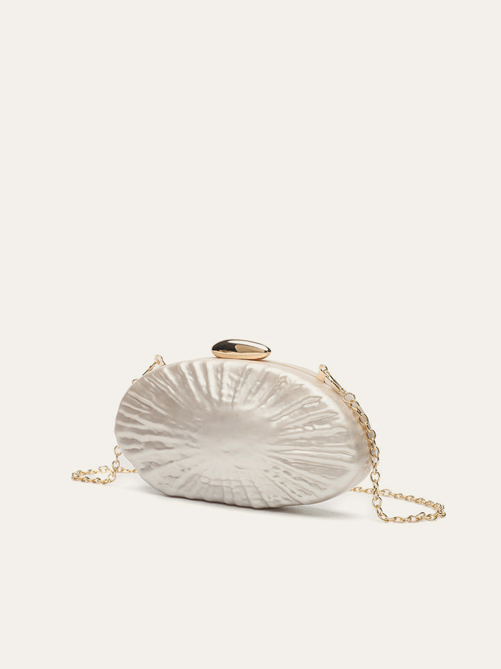 Zarif İnci Doku Clutch Şık Altın Zincirli