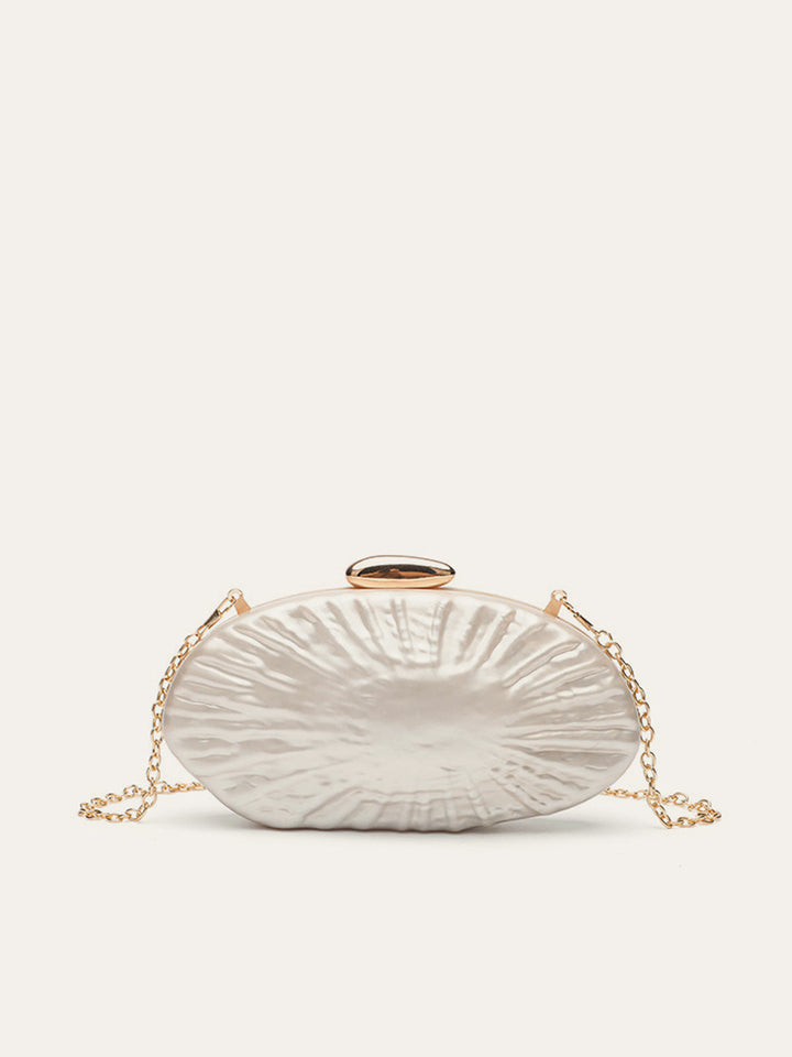 Zarif İnci Doku Clutch Şık Altın Zincirli