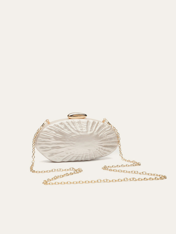 Zarif İnci Doku Clutch Şık Altın Zincirli