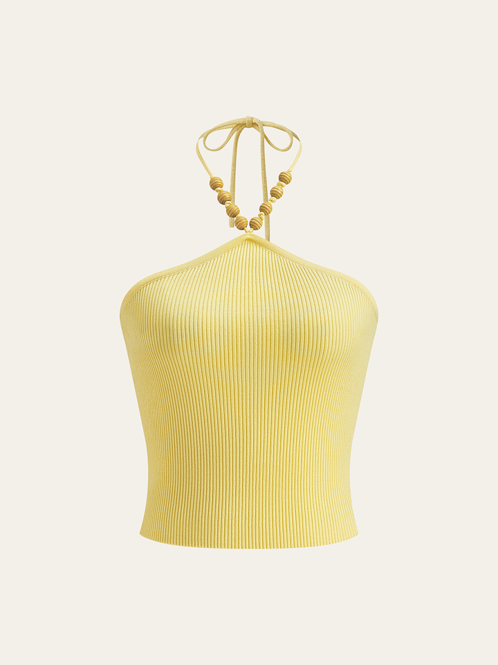 intarsiyalı örgü halter crop üst