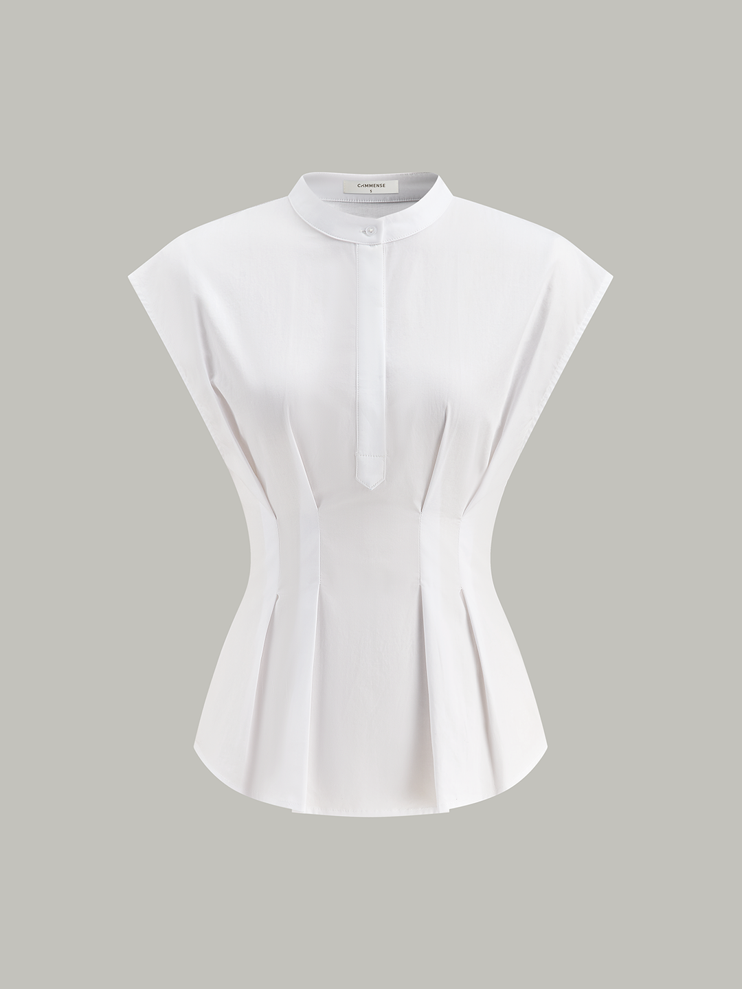 Mandarin Yaka Kapalı Kolsuz Peplum Gömlek
