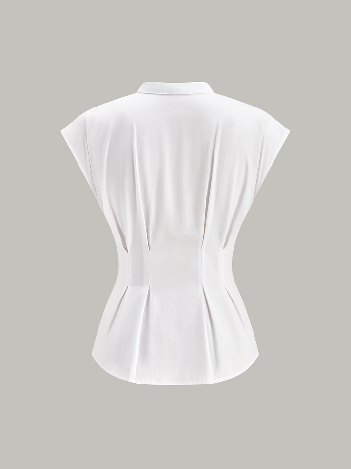 Mandarin Yaka Kapalı Kolsuz Peplum Gömlek