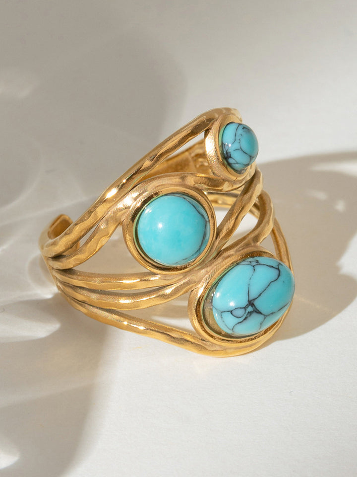 Altın Ton turquoise İşlemeli Yüzük