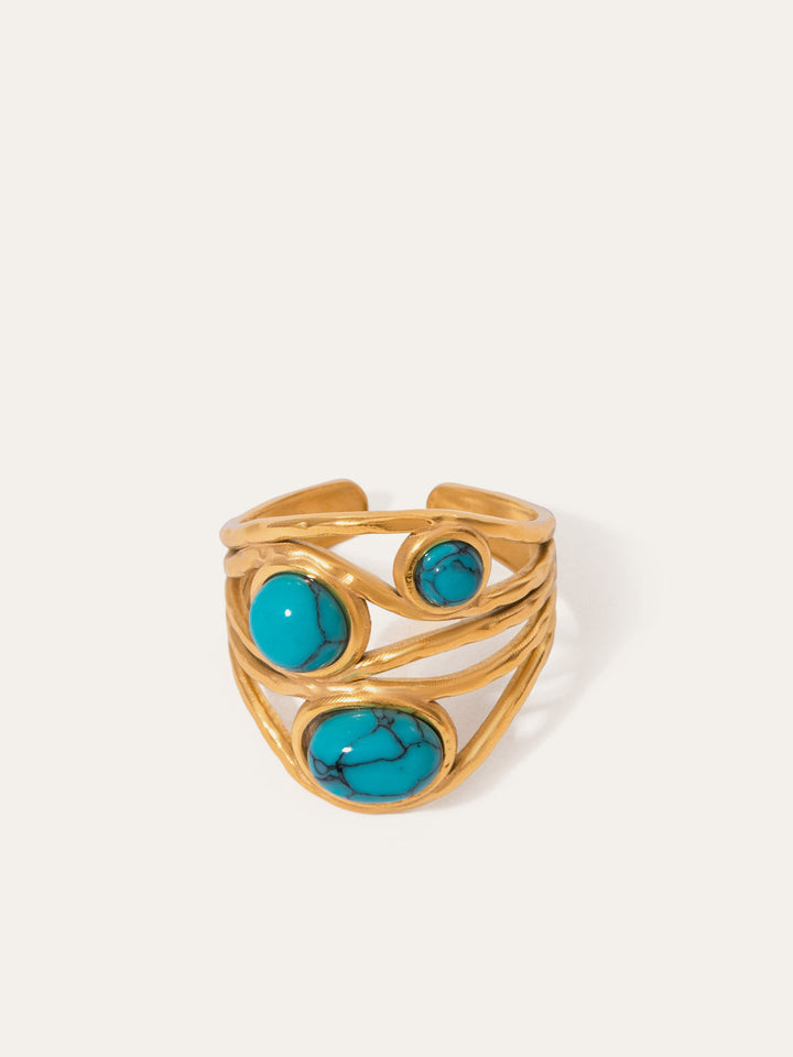 Altın Ton turquoise İşlemeli Yüzük