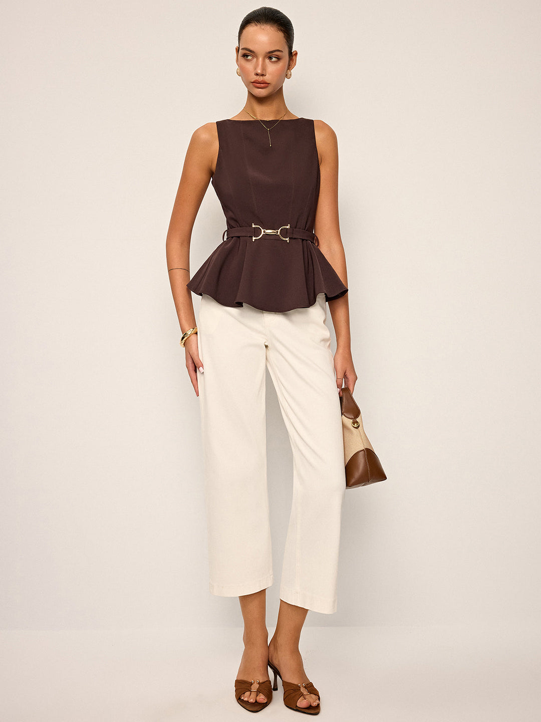 Metal Tokalı Kemerli Bluzsuz Peplum Üst