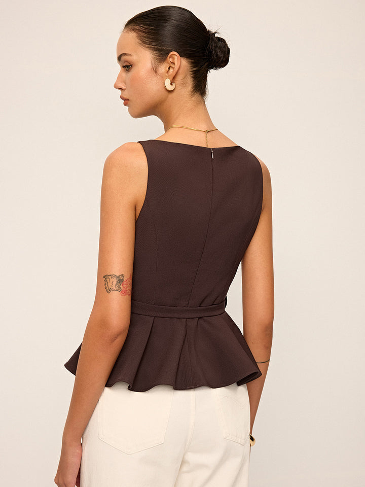 Metal Tokalı Kemerli Bluzsuz Peplum Üst