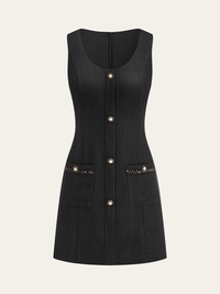 Kadın Kolsuz Düğmeli Mini Takım Elbise