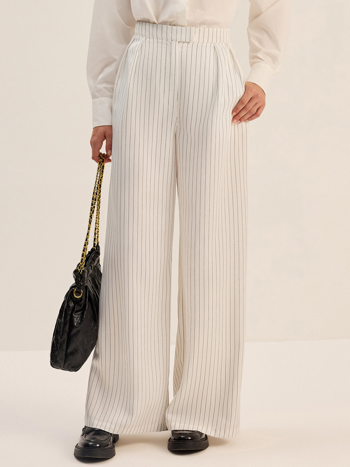 Pinstripe Geniş Paça Pantolon