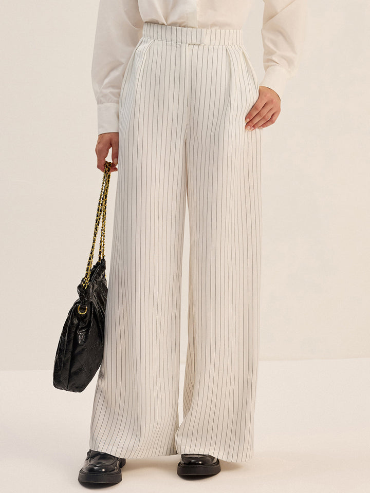 Pinstripe Geniş Paça Pantolon