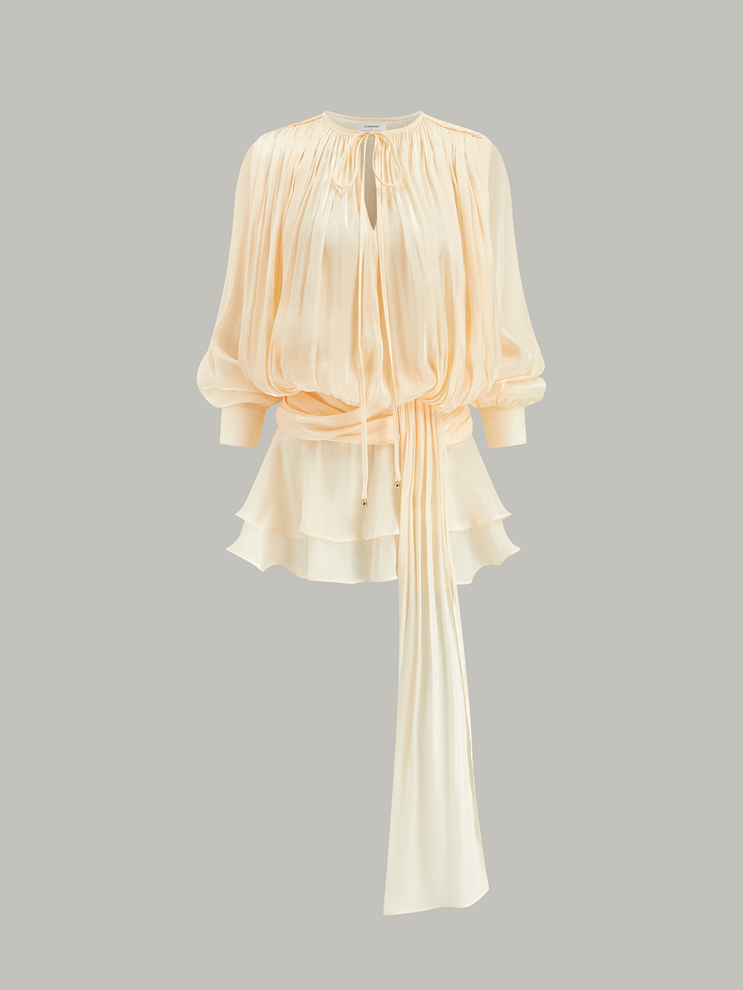 Yarı Saydam Çok Katlı Drape Bağlama Bel Mini Elbise