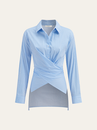 Çizgili Wrap Asimetrik Paçalı Gömlek