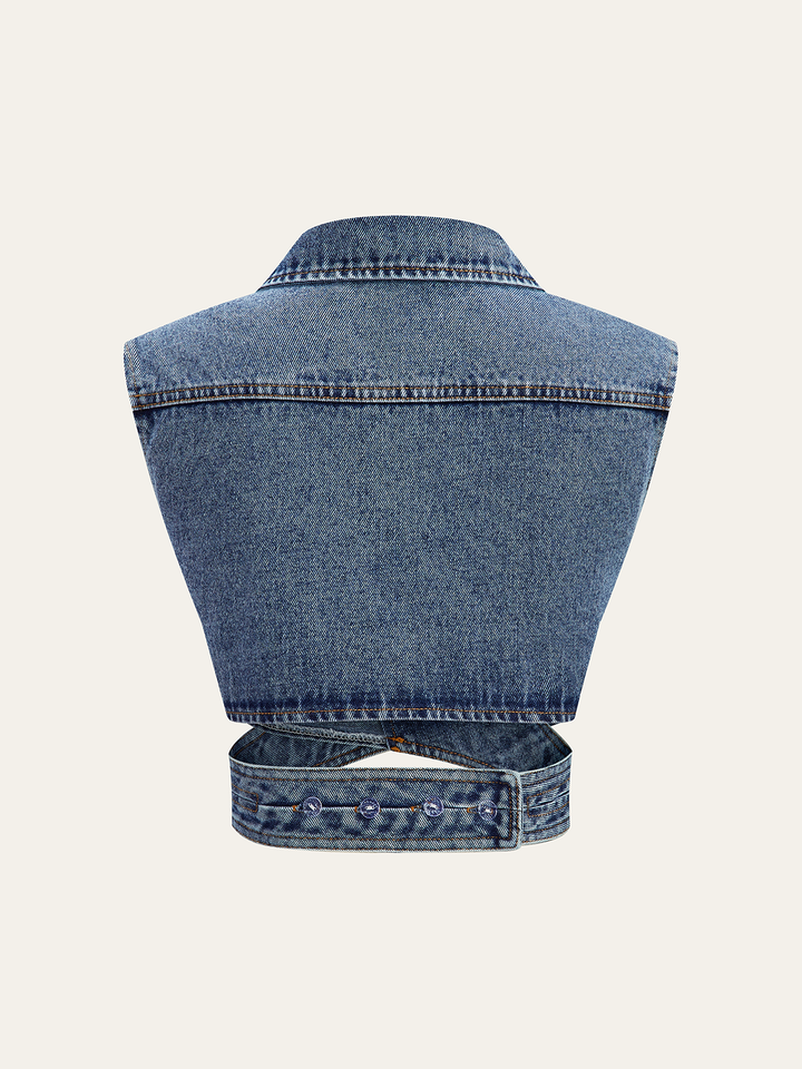 Asimetrik Wrap Kot Lapel Crop Yelek
