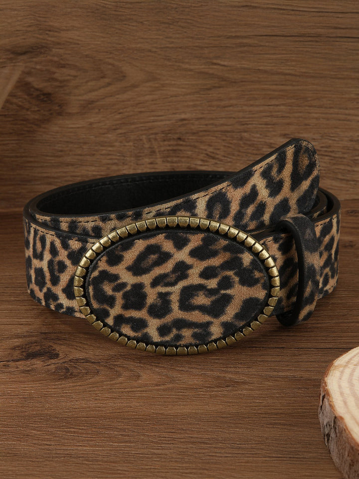 Leopar Desenli PU Deri Kemeri