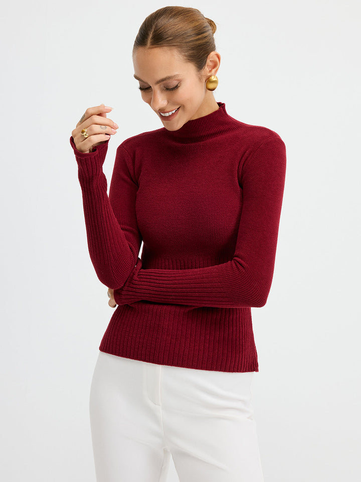 Slim Fit Yarım Balıkçı Yaka Ribana Kazak