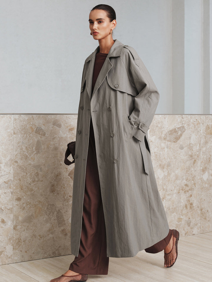 Kumaş Oversize Uzun Trençkot Kemeriyle