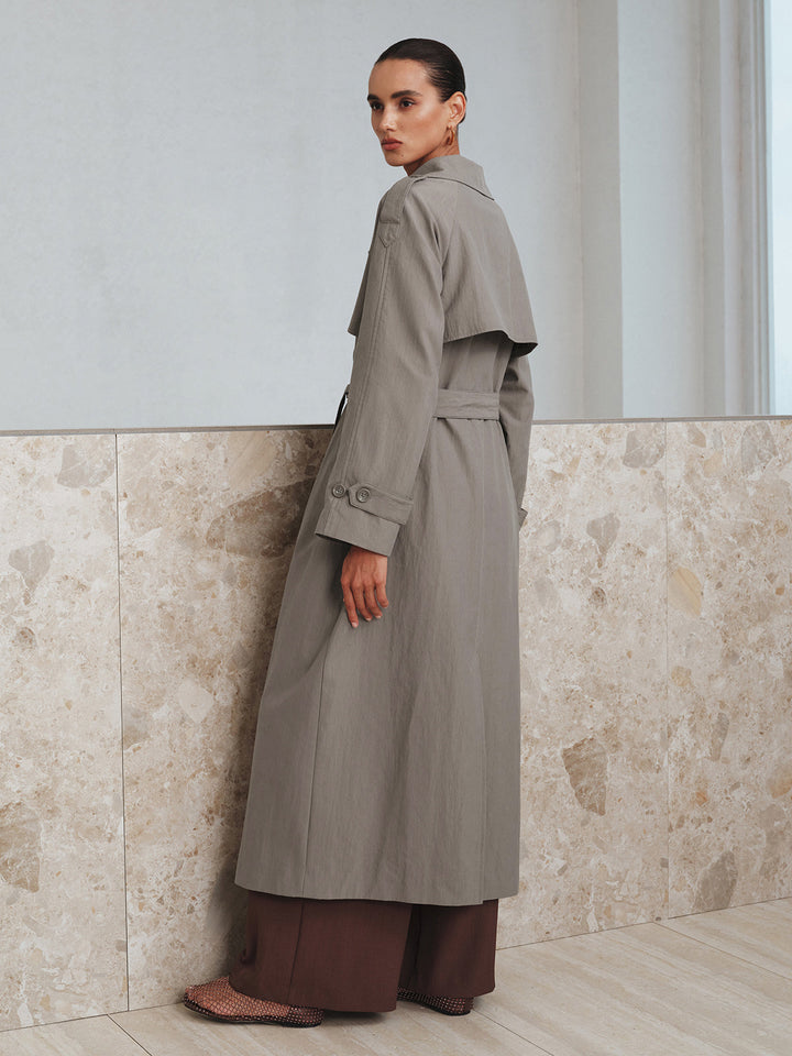 Kumaş Oversize Uzun Trençkot Kemeriyle
