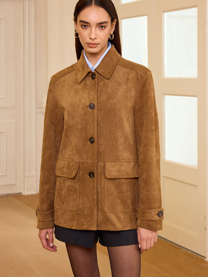 Yaka Düğmeli Süet Blazer