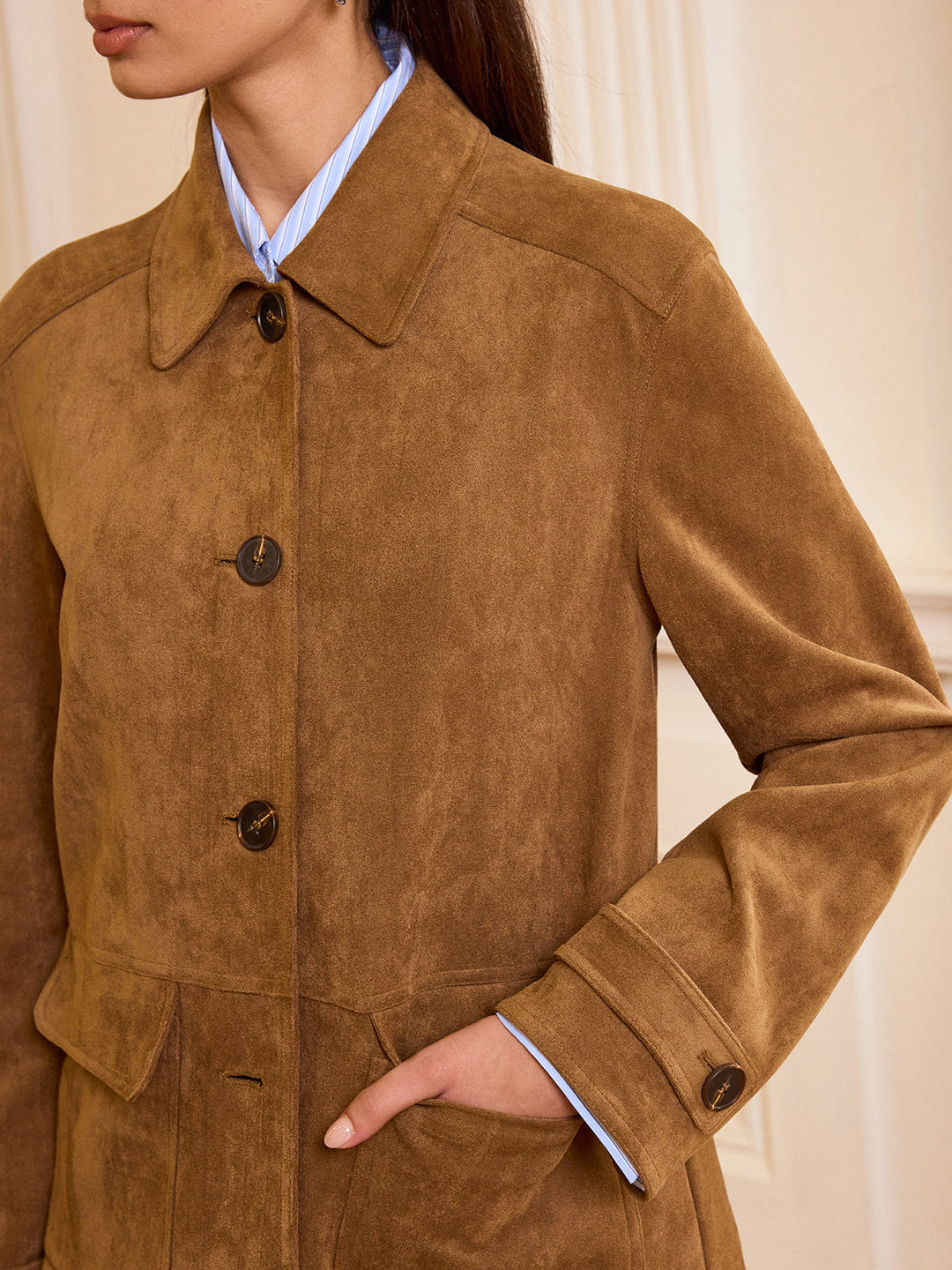 Yaka Düğmeli Süet Blazer