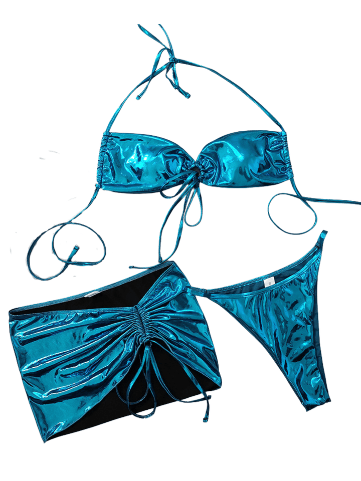 Cassius Bağlamalı Metalik Bikini Üç Parça Takım