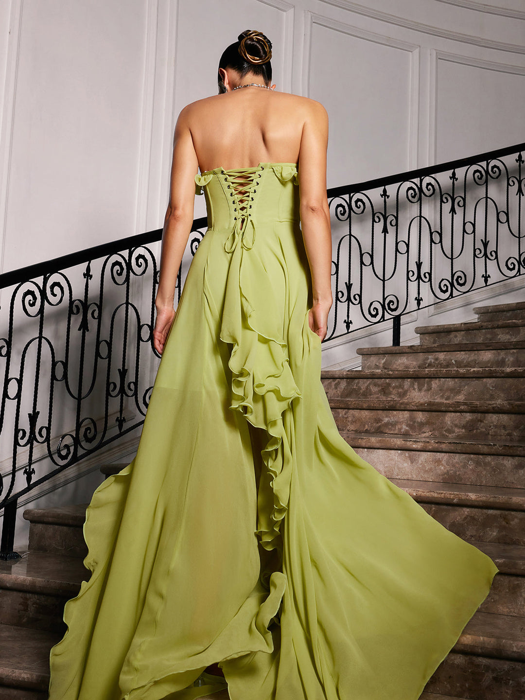 Craven Strapless Büstiyersiz Büzgülü Ağlı Maxi Elbise