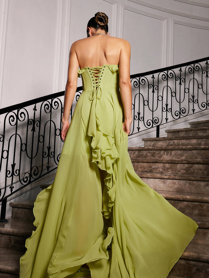 Craven Strapless Büstiyersiz Büzgülü Ağlı Maxi Elbise