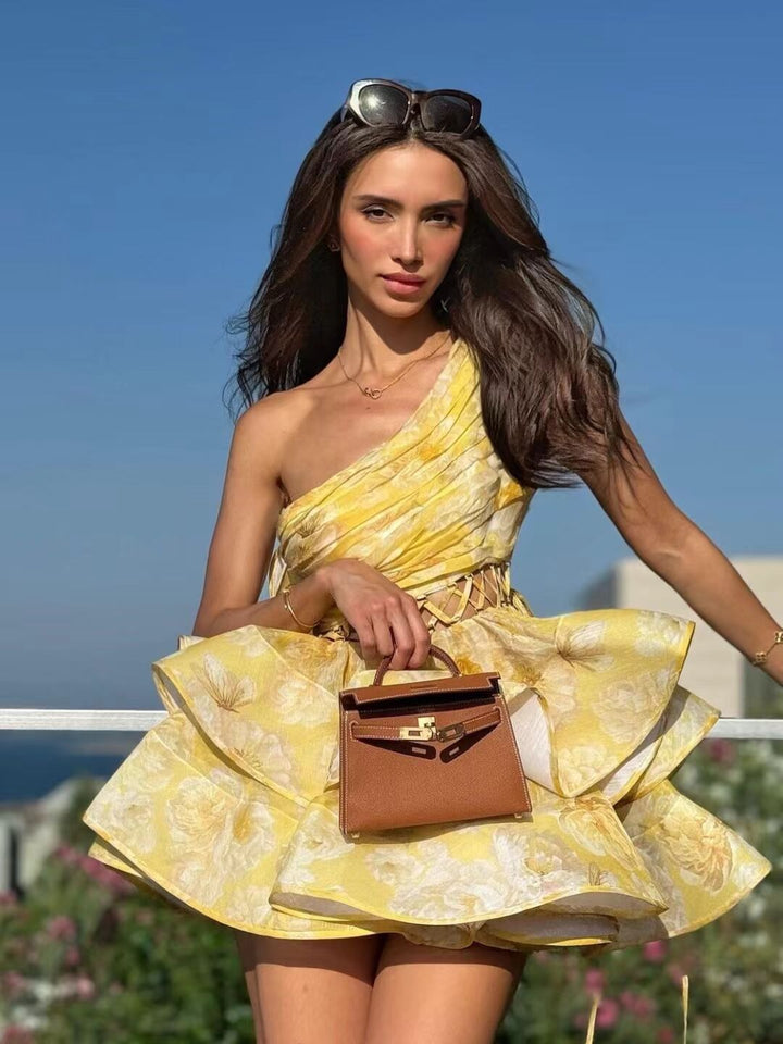 Daphne | Çiçekli Tek Omuz Mini Elbise