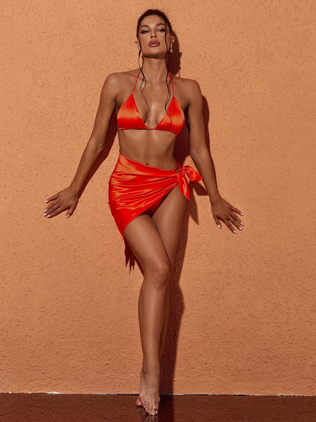 Orelia Saten Bikini Üç Parçalı Takım Turuncu