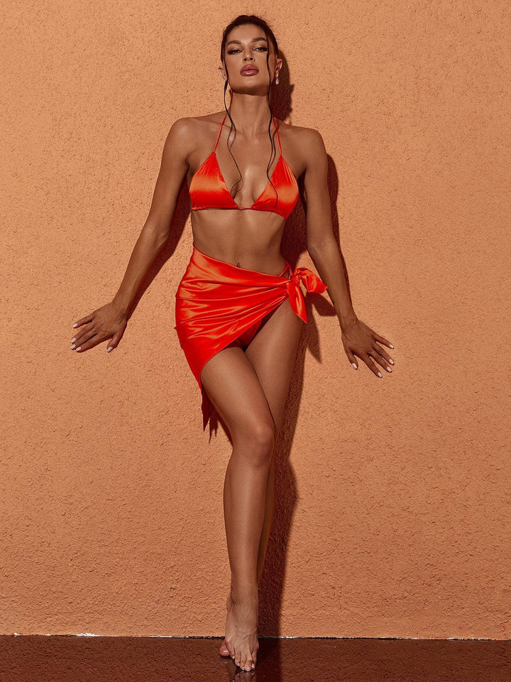 Orelia Saten Bikini Üç Parçalı Takım Turuncu